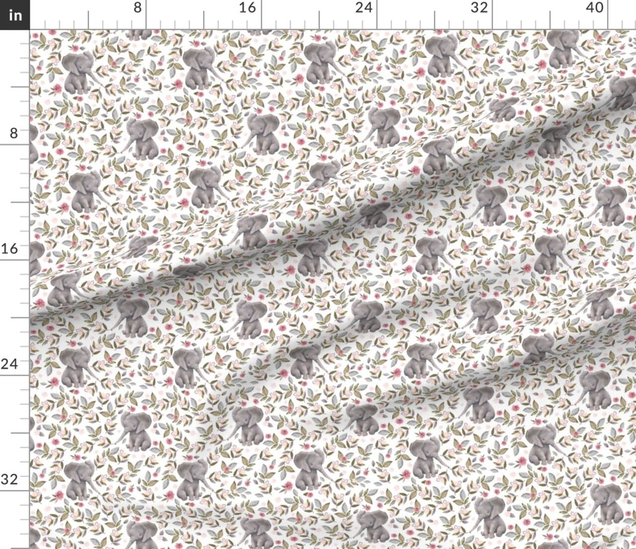 Elephant Crown Mix Match Nursery Girl Pink Roses Spring Floral Safari Animal Watercolor Girly Custom Printed Fabric by Spoonflower Various Fabrics by the Yard or Fat Quarter